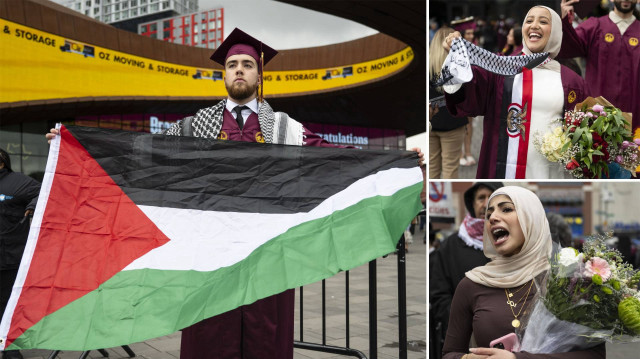 New York’ta düzenlenen Filistin’e destek gösterisine yeni mezunlardan anlamlı destek