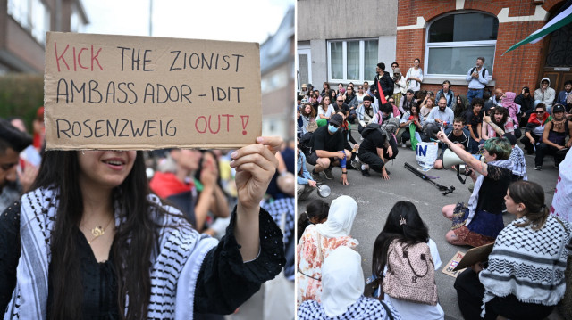 Brüksel’de İsrail Büyükelçiliği önünde protesto gösterisi