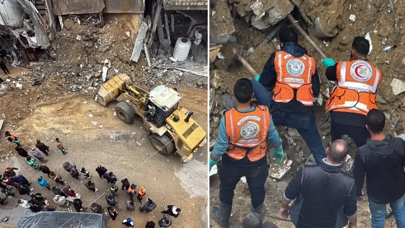 Gazze’de şiddetli yağış nedeniyle çöken evin enkazından ikisi çocuk 6 kişi kurtarıldı